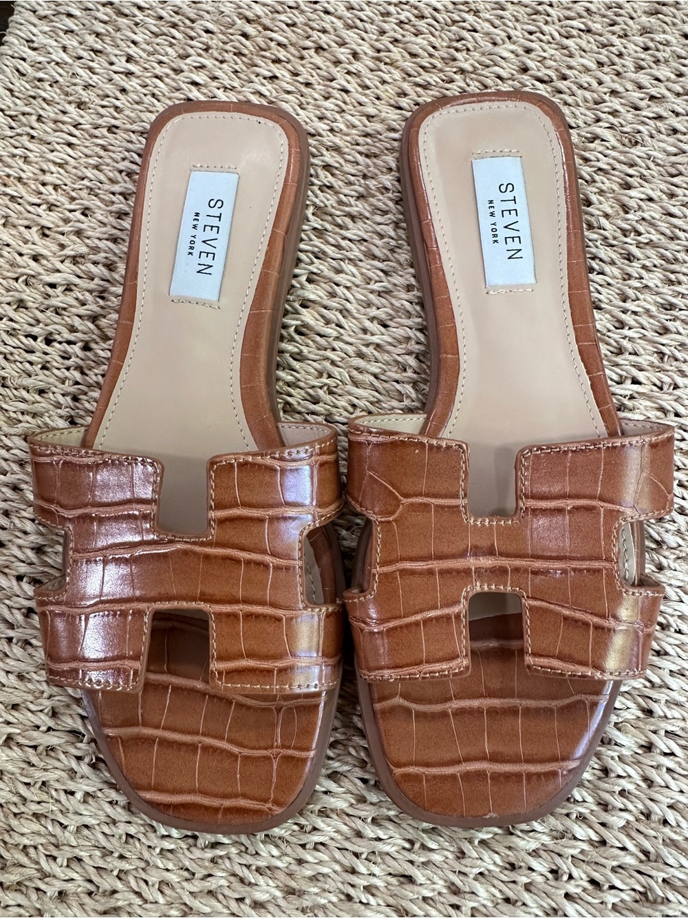 Steven By Steven Tan Croc-Embossed Slide Sandals